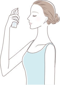 洗顔後、化粧水で肌を整えている女性のイラスト